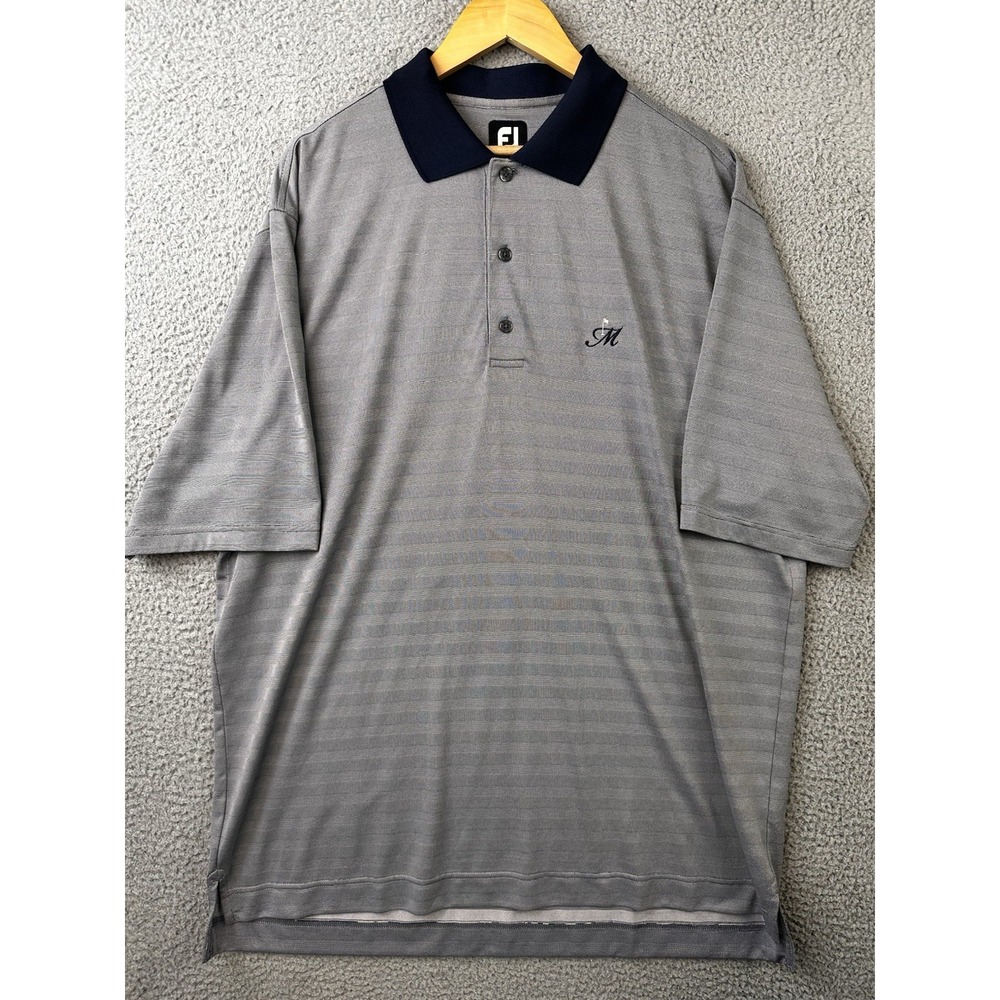 FootJoy Polo Golf Shirt Mens 2XL Gray Striped Performance Stretch Course Logo